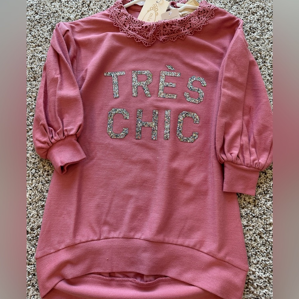 Joyfolie Rose Pink 'Très Chic' Glitter Sweatshirt Dress